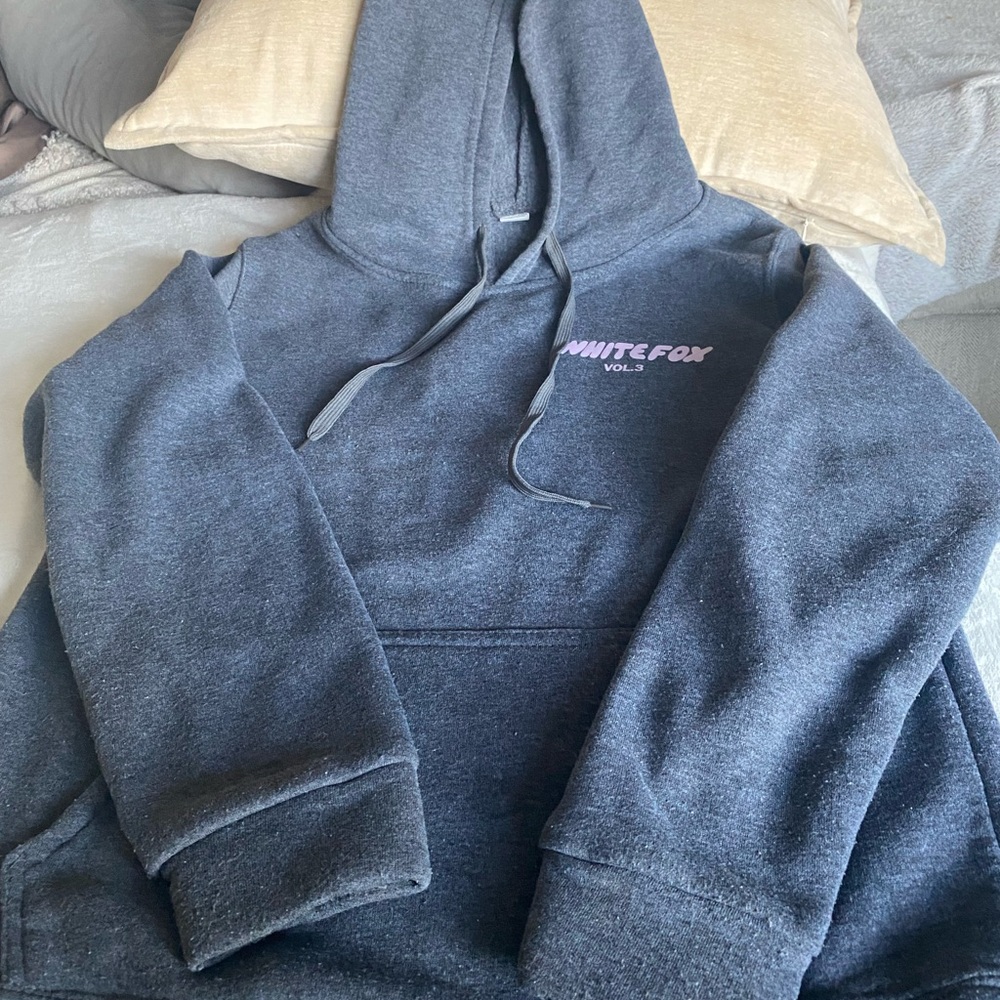 White Fox Charcoal Gray Hoodie with Pink Logo